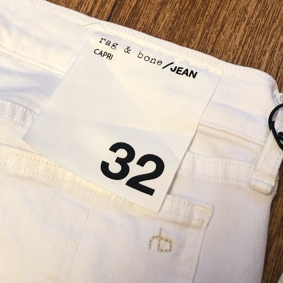 Rag & Bone White Blnc W/ Fray Capri Cropped Frayed Hemline Jeans Size 32 - Picture 7 of 12
